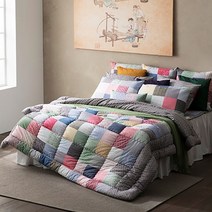 보네브 [슈퍼싱글 풀세트] 23SS 순면100 순수(코튼)광목 차렵이불 침구풀세트, 블루그린