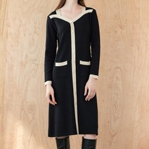 마쟈 [MAXZA]변형 스퀘어넥 H라인 배색 니트 롱원피스