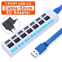 호환 스위칭 허브 부품 3.0 USB Hub Multi Splitter 3 Use Power Adapter 4/7 Port 2.0 with Switch Computer Access, 3.0USB 7port with EU