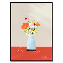 Good Energy 김유라 작가 양귀비/ 안개꽃/ 여우꼬리 꽃 그림 풍수 인테리어 액자, 매트 그레이 알루미늄 프레임