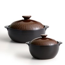 [리한] 라인팟 무균열 뚝배기 2종 세트 16cm+22cm, 브라운