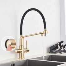 Uythner waterfilter는 주방 수전 듀얼 핸들 데크 360도 회전 정수기능 크레인, 옵션.02 Brushed Gold_옵션.01 CHINA, 03 Brushed Gold
