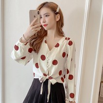 SAMARA 여성 여름 가을 캐주얼 도트 땡땡이 블라우스