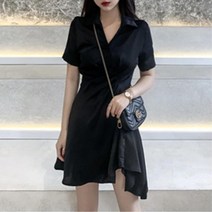 여자 셔링 카라 언발 블랙 미니 원피스 어머니룩 데이트 엄마등원룩 30대