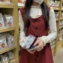 여성 코듀로이 롱 원피스 새해 빨간 드레스 겨울 중소형 코듀이 조끼 스커트