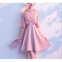 [라라벨르] 여성 원피스 레이스 결혼식 하객룩 슬림핏 데이트룩 오프숄더 홀터넥 핑크 블랙 A68