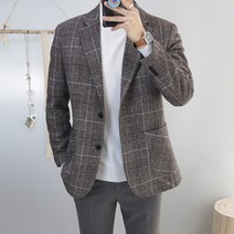 로코비전 남자 울 글렌체크 빅사이즈 싱글 자켓