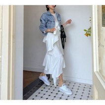 세련 사계절 포인트 쉬폰 프릴 나시 캉캉 언발 롱 원피스 2col 레이어드 끈 민소매 루즈핏