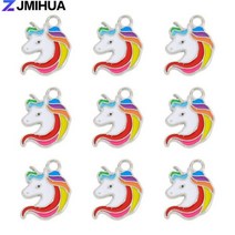 15 개/몫 에나멜 매력 레인보우 유니콘 펜던트 DIY 수제 귀걸이 팔찌 목걸이 쥬얼리 만들기 공예 액세서리