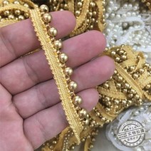 비딩 테이프 셀프 웨딩 드레스 댄스복 부자재 1 야드 골드 진주 페르시 레이스 리본 레이스 패브릭 트림 수 놓은 칼라 커프스 장식 코튼 레이스 패브릭 코드 바느질, 1야드 길이, 황금색