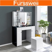 [퍼스웰] 품질인증자재사용/ 벨로스 슬라이딩 화장대.유리도어형(CW_049), 색상:블랙화이트