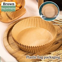 계량 300pcs 에어 프라이어 일회용 종이 라이너 비 스틱 베이킹 페이퍼 양피지 프라이용 필터, 갈색 가방 포장, 300개
