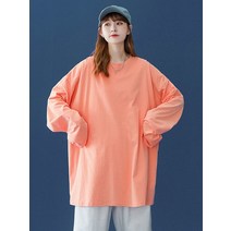 여성후드니트티 일본 하라주쿠 티셔츠 여성 봄/가을용 긴 소매 라운드넥 단색 심플한 코튼 오버사이즈 캐주얼 루즈한