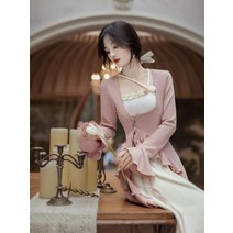 플레어 긴 팔 레이스 카라 벨티드 플레어 언발 니트 원피스 앤티크