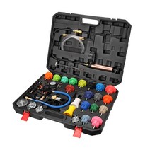 메니폴드 진공 압력 게이지 측정 에어컨 범용 라디에이터 테스터 키트 34 개 자동차 냉각 시스템 리필 누출 감지 냉각수, [02] 34Pcs Set