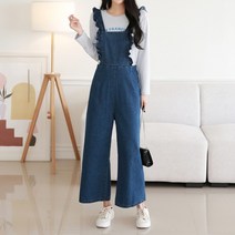 [올리비에클로짓(OLIVIERs CLOSET)] [올리비에스클로젯] 셔링 프릴 오버롤 데님