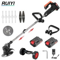 RUIYI 24V 무선 잔디 깎는 기계 초경량 충전식 가정용 잔디 관목 트리머, 보조 바퀴 없이, 2 x 배터리