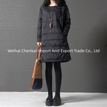Ogfaour롱스커트 2020겨울옷 뉴타입 아트 빈티지 면패딩 긴팔원피스 루즈핏 보통길이 두꺼운 A자중간 긴치마 여성