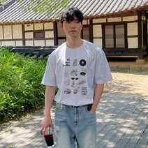 디지털나염티 남자 프린팅 오버핏 반팔 티 티셔츠