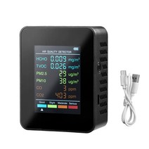 실내 이산화탄소 모니터 NDIR 센서 CO2 감지기 USB 충전기 6 In 1 검출기 TVOC Detector For Car, 01 black