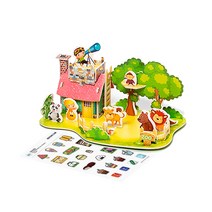 입체 퍼즐 세트 3D 종이 모형 DIY 미니어처 조립 어린이 행사 단체 만들기 키트 배 비행기 건축물 재료, 동물원( 사은품 증정), 1개