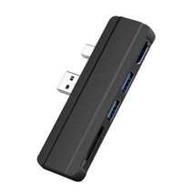 식스센이 서피스프로 Surface Pro 4 5 6 멀티포트 USB3.0 확장어댑터 랜포트 HDMI 5 In 1 USB 허브 어댑터 TF 카드 판독기, 블랙