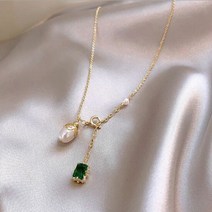 에메랄드 그린 큐빅 진주 비즈 골드 패션 목걸이