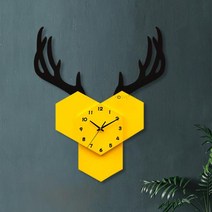 AH 벽시계 북유럽 미니멀리스트 종이접기 사슴 머리 벽시계, 16인치(지름 40.5cm) 북유럽 큰뿔사슴노랑, 황색