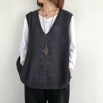코바늘조끼 뷔스티에 여자 손뜨개 펀칭 뜨개 모리룩 니트