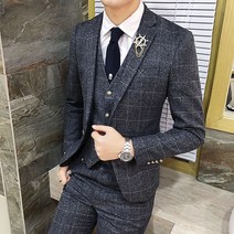 개화기의상 남자 복고 유럽풍 개화기 정장 2022 그레이 격자 무늬 스트라이프 빈티지 남성 슬림 피트 트위드 비즈니스 3 피스 맞춤 제작 웨딩 Terno Masculino