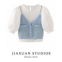 퍼프소매 셔츠 여성 여름 얇은 디자인감각 보이핏 볼륨 벌룬소매 숏 상의 2387912371