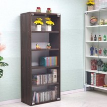 드림퍼니처 모던1200 유리문 깊이24cm 5단 장식장 dvd장 진열장 레고 피규어 미니어처 프라모델 다용도 수납장 소품 정리함, 모던1200 유리문깊이24cm가로50cm5단 월넛