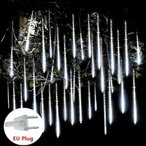 es) 야외 LED 유성우 라이트 떨어지는 비 드롭 패어리 스트링 크리스마스 파티 가든 웨딩 홀리데이 장식, [01] EU Plug White, [01] 30cm, [01] 3 Set 24 Tubes