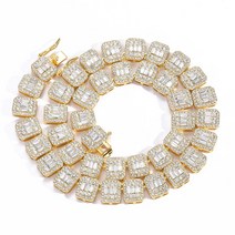 남성 여성을위한 13mm 바게트 체인 라인 석 링크 초커 목걸이 Bling Charms Hiphop Jewelry Gifts, 01 Gold_06 7inch bracelet