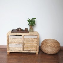 라탄수납장 폴딩 감성 인테리어 3단 수납장, 서랍 3개 + 린넨 안감(63x35x42cm)