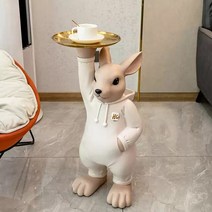 동물 조형물 홈 장식 토끼 대형 바닥 장식 장식 순수 수제 동물 수지 장식 홈 트레이 조각상 및 동상, 하얀