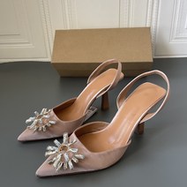 크리스탈 보석 뮬 샌들 슬링백 여성 구두 키튼힐 High heel sandals 7Q261