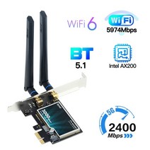 랜카드 3000Mbps PCI-e 무선 어댑터 Intel AX210 wifi 6E Wlan 카드 Bluetooth 5.2 듀얼 밴드 2.4GHz5GHz MU-MIMO, PCE-AX200