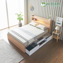 우아미가구 모노 라임 LED 수납 퀸침대+70T DM5343 착불, 오크
