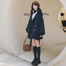 여성 봄 작은키 퍼프소매 하프트렌치코트 오버핏 바람막이
