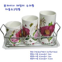 당산 도자기 원형 수저통 - 당산대장미 다용도 3단통 + 스텐 철망, 0