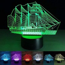 3D 일루전 요트 LED 야간 조명 7가지 색상 점진적 변경 터치 스위치 USB 테이블 램프 휴일 선물 또는 홈 데코용