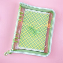 머스트딜 6공 지퍼 포카바인더 콜렉트북 포토카드 앨범, 체크그린+양면포토속지20매