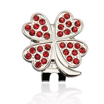 아름다운 크리스탈 네 잎 클로버 골프 모자 클립 공 마커 1 개, [04] Red