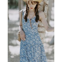 블루 휴양지원피스 민소매 여름휴가 바캉스룩 여행용원피스 살랑살랑 롱비치드레스