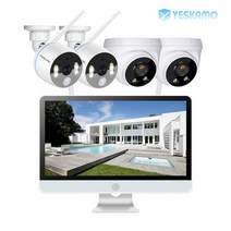 YESKAMO 예스카모 500만화소 8채널 실내 실외 무선 보안 CCTV 카메라 세트 감시카메라 세트(HDD 미포함), 16) 16인치 실내2대 경보2대 풀세트