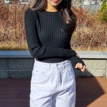 여성 Knit A 슬림핏 굵은 골지 라운드넥 속지 이너 긴팔 큰골지 니트