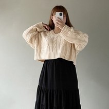 (빅사이즈)플레인 크롭 5컬러 긴팔 꽈배기 니트