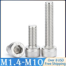2/5/10/50pcs DIN912 M1.4 M2 M2.5 M3 M4 M5 M6 M8 M10 A2-70 304 스테인레스 스틸 육각 소켓 캡 나사 볼트, 08 M6 x10pcs_11 20mm