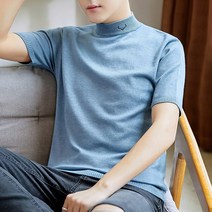 JUMING# 여름 남자 반팔 티 슬림 가을 반폴라 니트 얇은